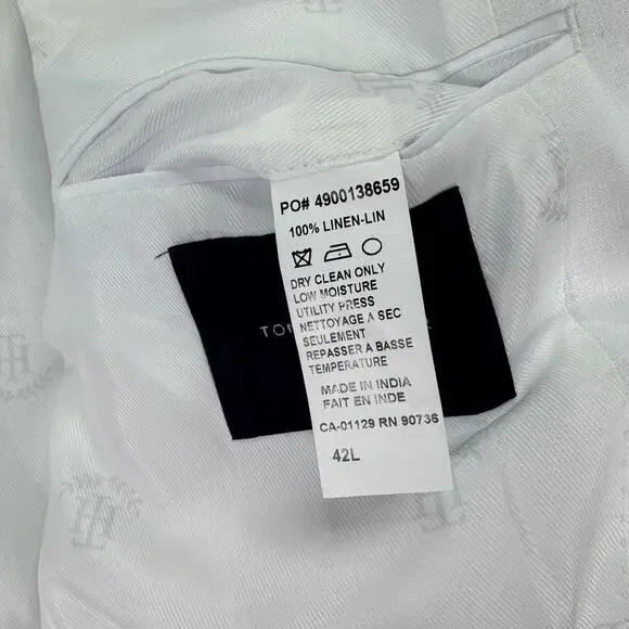 Tommy Hilfiger Mens Modern Fit 100% Linen Solid Sport Coat White 42L